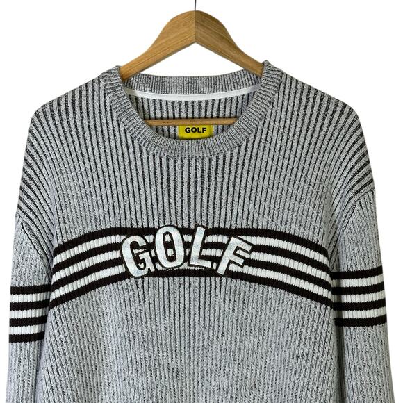 Golf Wang Sweater Mens XL Gray 100% Cotton Striped Logo Ribbed Skater Streetwear - Picture 2 of 6